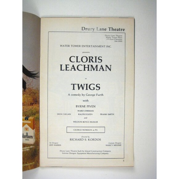 Twigs Stagebill Drury Lane Theatre George Furth Featuring Cloris Leachman 1981 - Picture 2 of 6